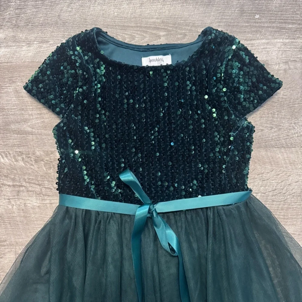 Speechless Short Sleeve Green Sequin Bodice Tulle Skirt Party Dress Girls Sz. 8